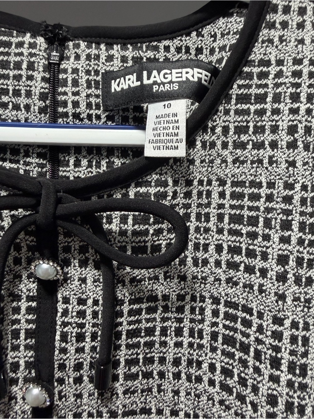 Karl Lagerfeld Black & White Tweed-Style Short Sleeve Dress - Picture 2 of 3